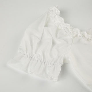 Short puff sleeve ruffle ruched knotted crop top