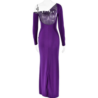 Irregular Long sleeve ruched backless slit maxi dress