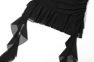 Halter ruffle o ring sheer mesh mini dress
