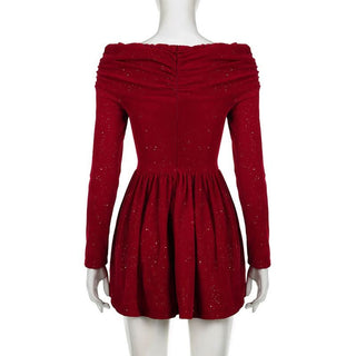 Off shoulder long sleeve beaded bowknot mini dress