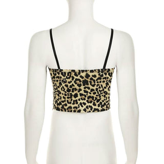 Leopard print sweetheart neck lace hem cami top