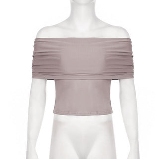 Short sleeve cowl neck ruched solid 2-way top