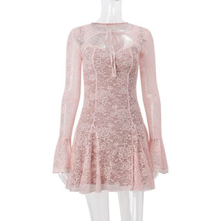 Long flared sleeve lace shrug cami mini dress