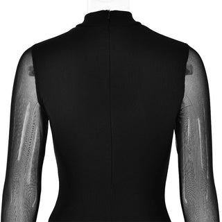 Long sleeve ruched mesh patchwork maxi dress-final-sale