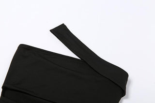 One shoulder solid irregular hollow out backless bodysuit