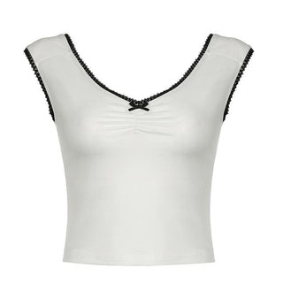 V neck bowknot ruched lace hem top