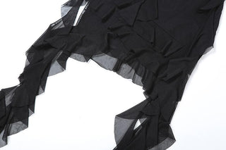 Halter sheer mesh ruffle backless mini dress