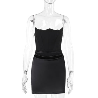 Ruched solid tube backless bustier mini dress