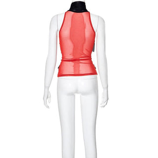 High neck sheer mesh patchwork top