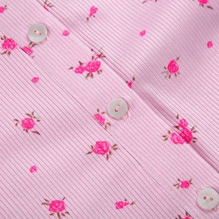 Long sleeve crewneck button flower print romper