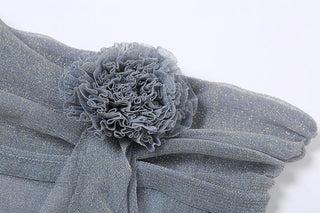 Long sleeve off shoulder flower applique glitter top