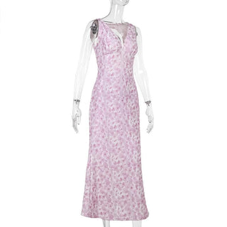 Textured v neck backless print tank midi dress