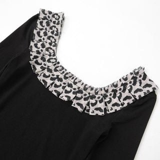 Long sleeve u neck leopard print patchwork top