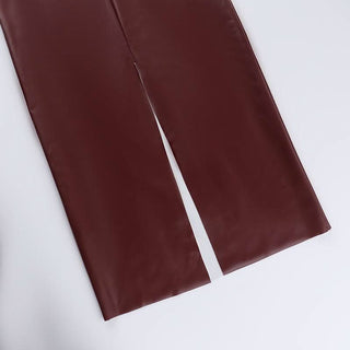 V neck slit zip-up PU leather backless cami midi dress