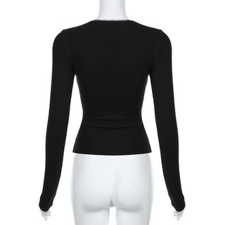 Self tie long sleeve square neck solid top