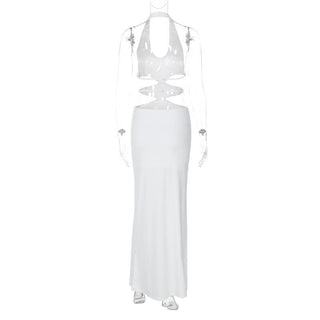Halter v neck hollow out high slit cut out maxi dress