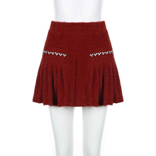 Fluffy beaded pleated mini skirt
