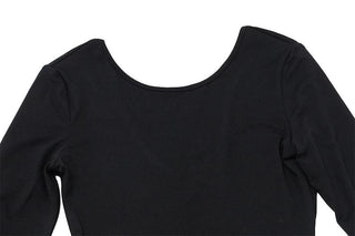 Long sleeve round neck solid backless slit top