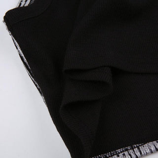 Textured contrast sleeveless crewneck patchwork crop top