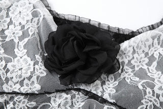 Lace patchwork flower applique ruffle cami top