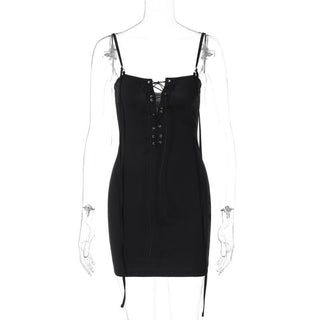 Lace up hollow out backless cami cut out mini dress