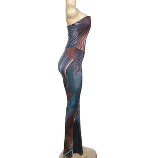 Print abstract notch neck tube jumpsuit