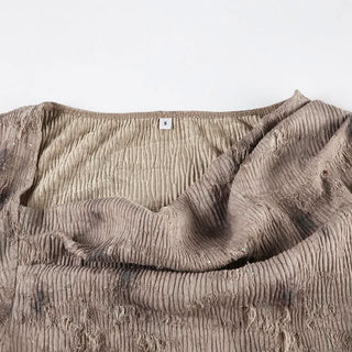 Long sleeve cowl neck ruched beaded top