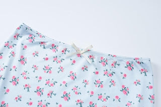 Print lace hem bowknot cami maxi skirt set