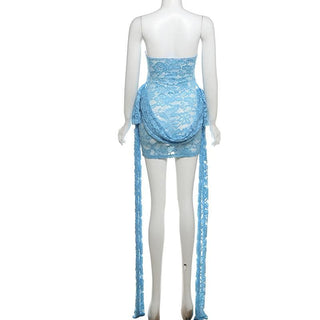 Lace bustier ruched see through tube mini dress