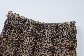 Leopard print ruffle ruched crop chiffon cami pant set