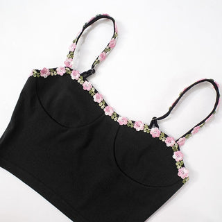 Embroidery backless solid cami crop top