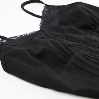 Stitch v neck lace hem backless solid cami top
