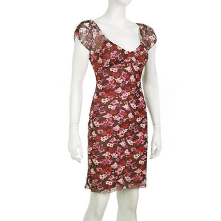 Cap sleeve print bowknot mesh mini dress