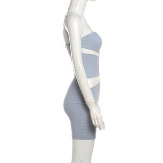 Sweetheart neck zip-up mesh patchwork tube mini dress
