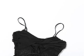 Mesh ruched lace up cami mini dress