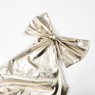 One shoulder bowknot metallic ruched mini dress