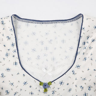 Short sleeve patchwork flower applique print top