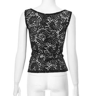 Lace see through round neck solid top