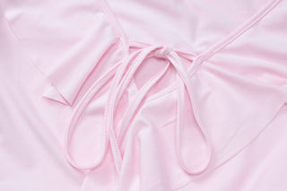 V neck long flared sleeve self tie ruffle mini dress