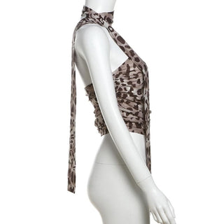 Leopard print ruched scarf tube top