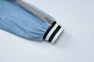 Long sleeve denim letter print patchwork button top