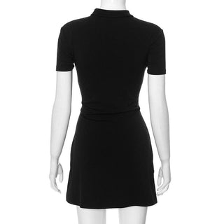 Short sleeve high neck hollow out cut out mini dress