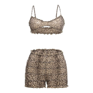 Leopard print ruffle ruched crop pant set