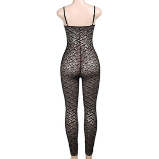 V neck hollow out solid lace cami jumpsuit
