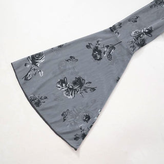 Long flared sleeve v neck self tie ruffle flower print top