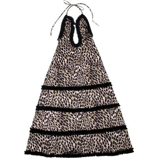Halter deep v neck leopard print ruffle maxi dress