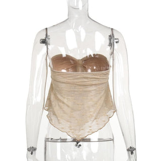 Sweetheart neck ruched ruffle tube top
