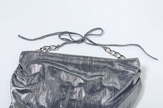 Cowl neck halter metal chain hollow out cut out mini dress