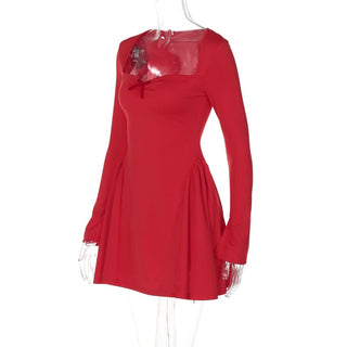 Long sleeve bowknot solid ruched mini dress
