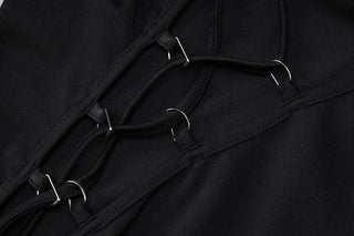 Lace up irregular long sleeve hollow out backless cut out maxi dress